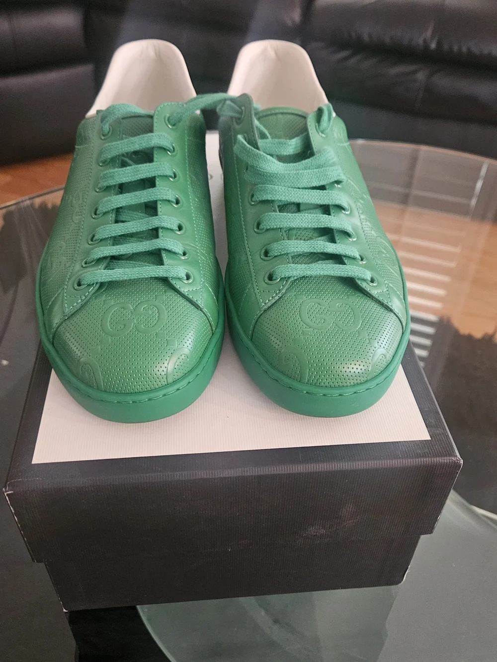 Gucci Green Embossed GG Leather Low-Top Sneakers
